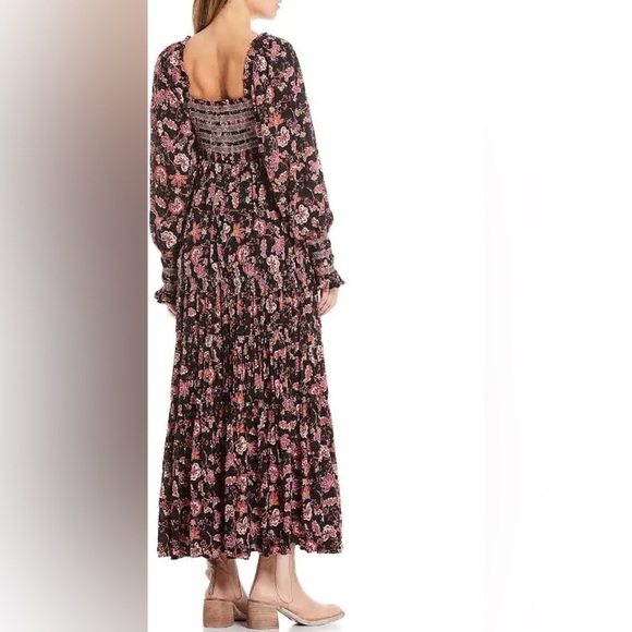 Free People Sweet Escape Floral Long Sleeve Boho Smocked Bodice Maxi Dress M - Picture 9 of 10
